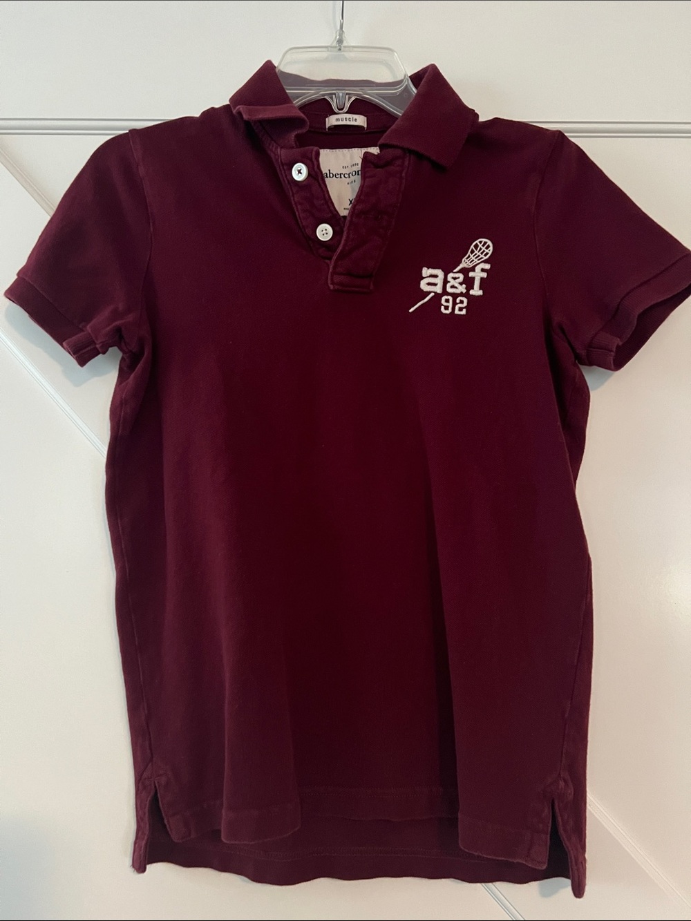 Abercrombie Kids Boys' Maroon Polo with A&F 92 Lacrosse Embroidery, XL
